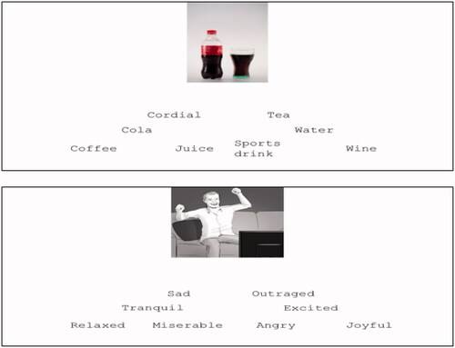 Figure 2. Example image from soft drink (top) and alcoholic (bottom) stimuli testing.