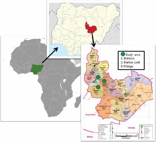 Figure 1. Study locations on the map of Plateau State, Nigeria.