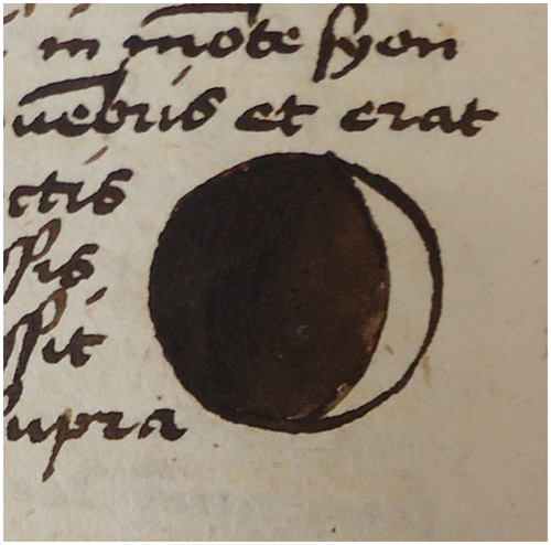 Figure 2. A partial lunar eclipse, reproduced by kind permission of the Staatliche Bibliothek Neuburg an der Donau, Sign: 04/Hs. INR 10 (Eigentümer: Studienseminar Neuburg an der Donau), p. 62.