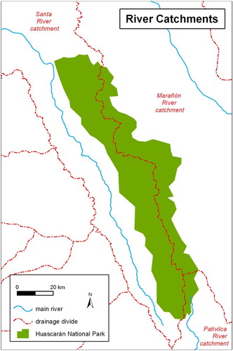 Figure 1. Huascarán national park divided into three catchments.