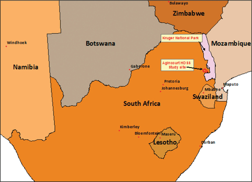 Fig. 1 The location of the Agincourt HDSS in the South Africa and the surrounding region.
