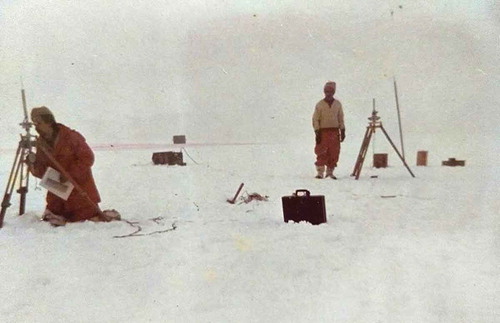 Figure 6. Grumstrup (left) and Besada (right) measuring the magnetic field. (Photograph by Gustavo Grumstrup.)