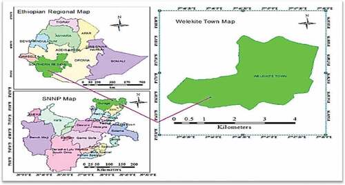 Figure 1. Administrative map of wolkite town.Sources of Data.