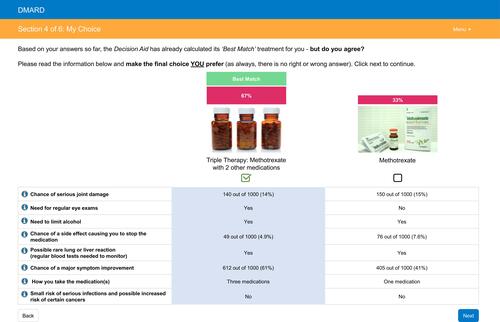 Figure 2 Screenshot of the final display of patients predicted choice.