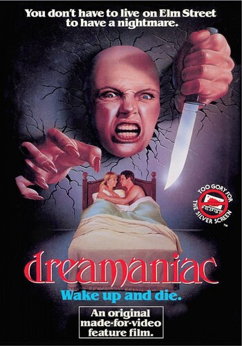 Figure 5. Front cover of the film Dreamaniac with the warning “too gory for the silver screen.” Used under CC BY-SA from Headhunter’s Horror House.Footnote8