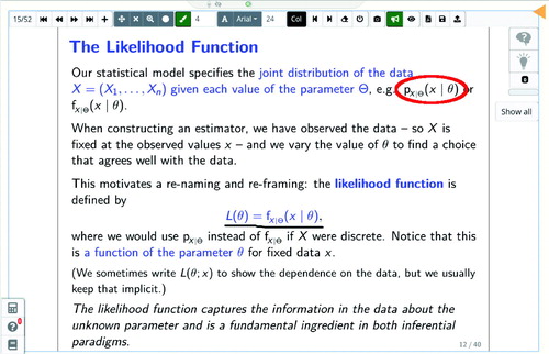 Fig. 3 Screenshot of a sketchpad component for annotating lecture slides. Slides can be overlaid with other interactive components such as questions, data explorers, or simulation widgets.