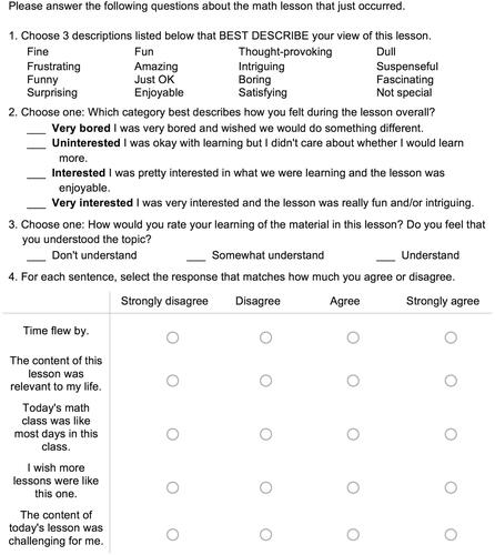 Figure 4. The Lesson Experience Survey (LES).