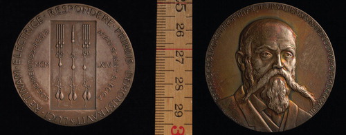 Figure 2. Medal engraved in 1964 in commemoration of the 100th anniversary of Holmgren’s detection of the retina current by the Royal Swedish Academy of Sciences. Sculptor Leo Holmgren. On the medal is engraved ‘Luci retinam electrice respondere primus demonstravit’, i.e. ‘He was the first who demonstrated that retina responded on light with an electric current’. Uppsala University Coin Cabinet.