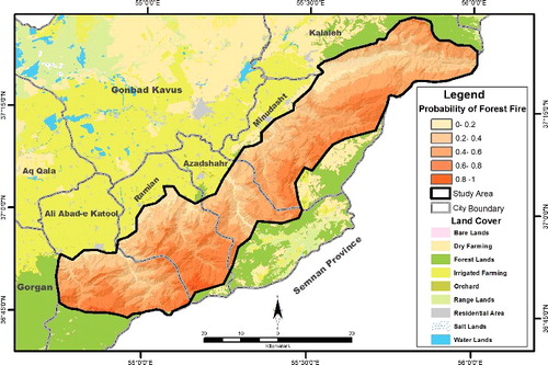 Figure 8. Susceptibility map based on the duration of forest fires in the study area.