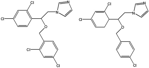 Figure 1. The molecular structures of miconazole (MIZ, left) and econazole (ECZ, right).