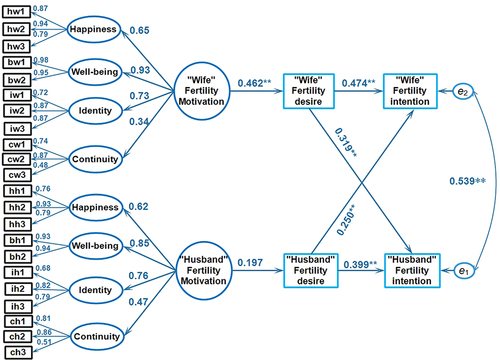 Figure 2 Actor-partner interdependence mediation model of fertility intention.