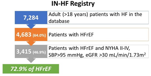 Figure 1. IN-HF outcome registry patient distribution before and after applying DAPA-HF inclusion and exclusion criteria.