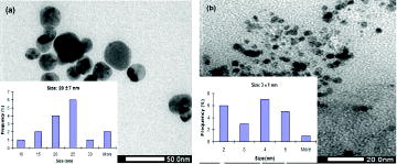 Figure 5. TEM images of CuNPs prepared without (a) and with citrate dispersant (b) (molar ratio of citrate/CuCl2 = 0.5).