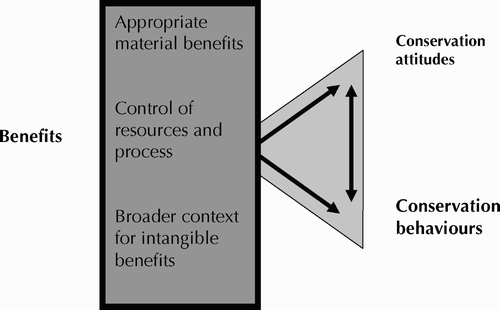 Figure 1: Theoretical framework for understanding the relationship of benefits and conservation in community wildlife management: the ‘triangle’ and the ‘black box’