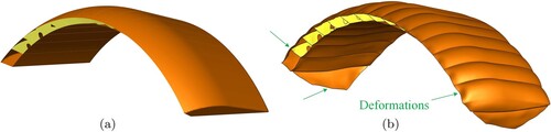 Figure 7. Isometric views of the canopy (a) before and (b) after inflation.