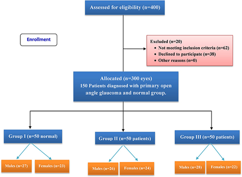 Figure 1 A flowchart of patients with primary open angle glaucoma and normal subjects.