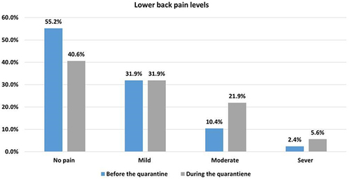 Figure 3 Lower back pain (LBP) levels before and during the quarantine.
