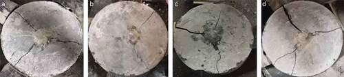 Figure 8. Final cracking of benchmark concrete: (a)B1, (b) B2, (c) B3, and (d) B4.