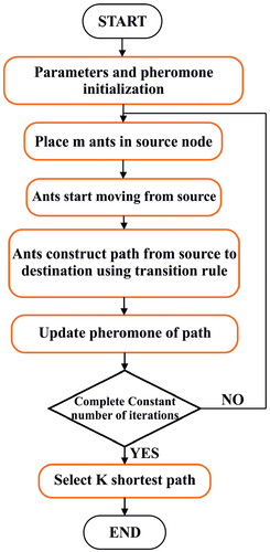 Figure 4. Flow chart of Ant inspired K shortest path routing.