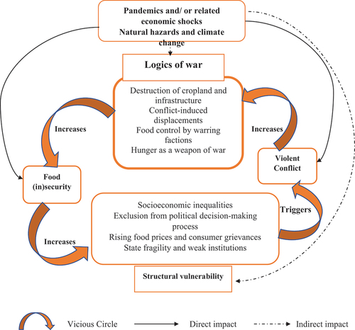 Figure 3. The vicious cycle of violent conflict and food insecurity (Adapted fromKemmerling et al. (Citation2022)).