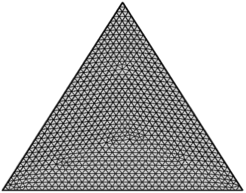 Figure 2. Mesh structure of the physical domain with triangular finite elements.