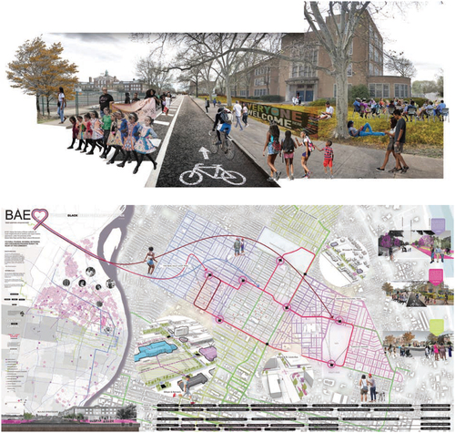 Figure 10. B.A.E.: Black Aesthetic Empowerment. Master of Urban Design studio Fall 2020: "The Land on Which We Stand/The Stand on Which We Land." Design Credit: Catherine Hunley, Teddy Levy, Jennifer Wang.