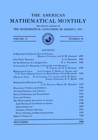Cover image for The American Mathematical Monthly, Volume 71, Issue 10, 1964