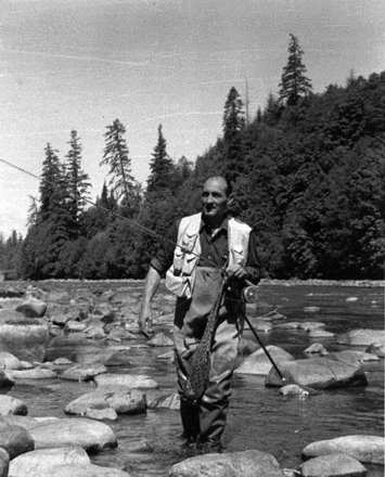 Fig. 2. Roderick Haig-Brown (1908–1976). A pioneer river conservationist, prolific author and resident fly fisherman of Vancouver Island for 42 years. No mention of nuisance benthic algal mats occurs in his writings. (Reproduced with permission of the Haig-Brown Institute.)