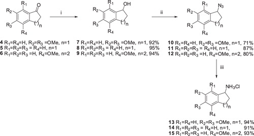 Scheme 2. Synthesis of benzylamine hydrochloride salts: (i) NaBH4, MeOH, 0–25 °C, 3 h; (ii) DPPA/DBU, THF, 0 °C, 2 h, then 25 °C, 12 h, Ar(g); and (iii) H2/Pd-C, CHCl3–MeOH, 25 °C, 20 h.