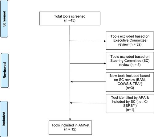 Figure 1 AMNet Standardized Assessment Tool Selection Flowchart.