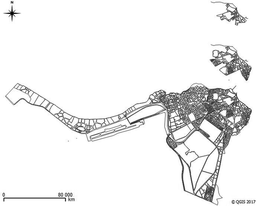 Figure 3. Morphological phases of Monastir urban sprawl (from above to below): (1956), (1974) and (2013).