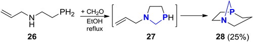 Scheme 18. Reaction of N-allyl-2-phosphinoethanamine with CH2O.[Citation73]