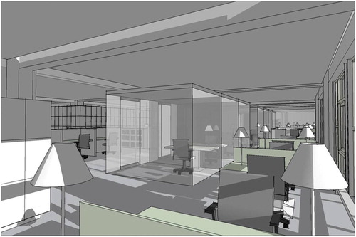 Figure 4. Transparent design of Beware office space, animation, 2007. By courtesy of Beware.