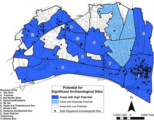 Figure 2. Archaeological probability model map for Alexandria, Virginia. (Version created in 1989 by Benjamin Skolnik and Francine Bromberg.)