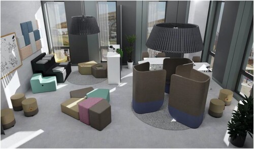 Figure 4. The smart classroom prototype at the Estonian pavilion at EXPO 2020. Figure 4 An indoor space with modern furniture in light colors.