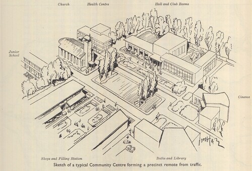 Figure 1. Neighbourhood centre, as proposed in the Plan for Plymouth, by Patrick Abercrombie and J. Paton Watson, 1943.