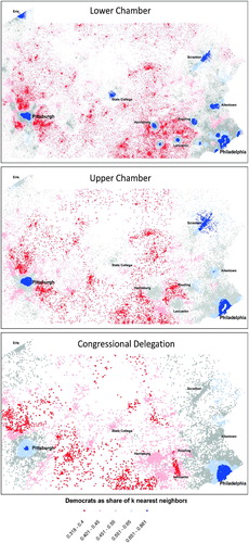 Fig. 4 The partisanship of nearest neighbors in PA.