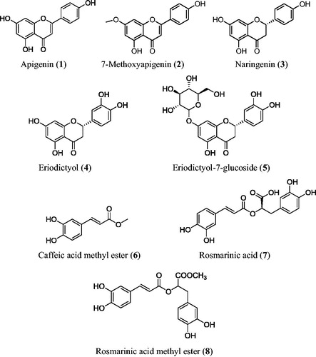 Figure 1. Structures of the isolated compounds.Rosmarinic acid methyl ester (8).
