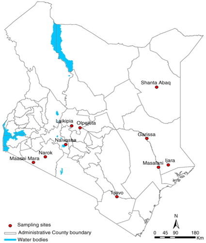 Fig. 1 Map of Kenya showing locations of sampled animals during the study.