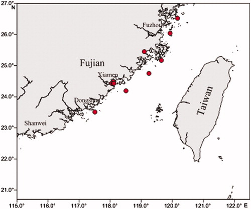 Figure 1. Distribution of the sampling localities for the specimens collected in this study.