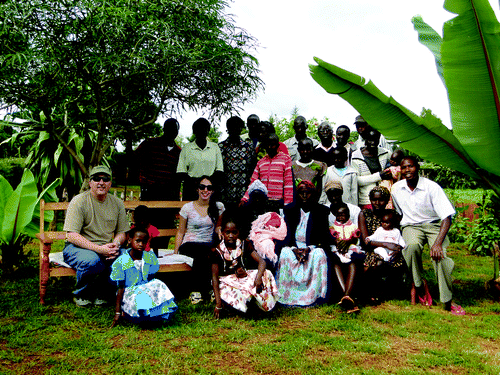 Dr Kantor (far left), his daughter Shir (far right on the bench), Dr Lameck Diero, Dr Kantor’s close collaborator and Chief of Medicine at Moi University in Eldoret, Kenya (far left standing, in red and white stripe shirt), Emmanuel Kemboi, Dr Kantor’s research assistant in Kenya (far right), and his extended family and friends in his rural village in Kenya.