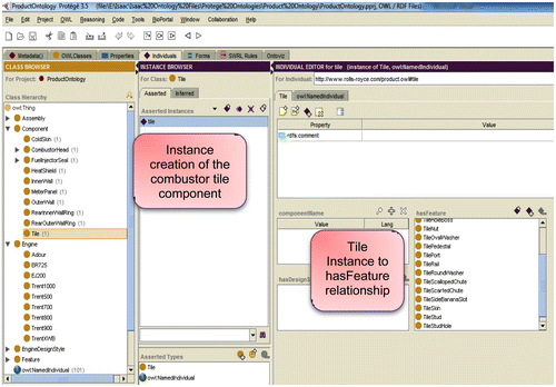 Figure 6. Concept and instance creation for combustor product tile component.