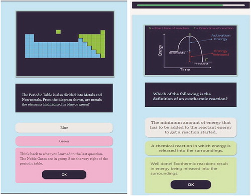 Figure 1. Feedback for right and wrong answers supports the student with positive nudges in JCQUEST.