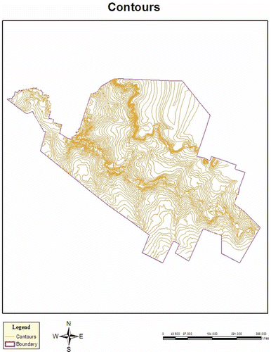 Figure 4. Digitized contour map of the study area.