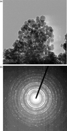 Figure 5. (a) The TEM images of the CoFe2O4 nanoparticles annealed at 400°C. (b) The selected diffraction patterns of the same sample.