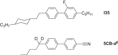 Figure 7. The nematic solvent known as I35 and the d2-labelled 5CB.
