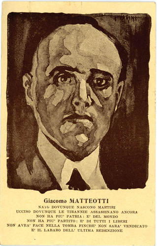 Figure 2. Matteotti postcard sent from Paris to New York in 1924. Image reproduced with thanks to the Immigration History Research Center Archives, University of Minnesota.