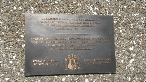 Figure 1. Commemorative Plaque to all New Zealanders who fought in the Spanish Civil War, Wellington, New Zealand. Photo credit: Andrea Hepworth.