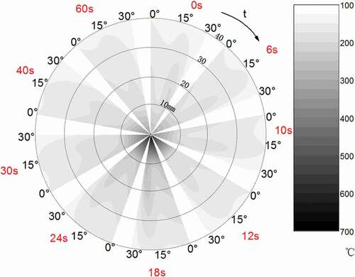 Figure 5. Spatial temperature distribution field (initial temperature 250°C, oxygen concentration 21%).