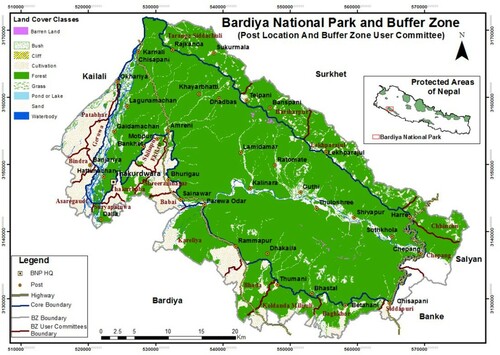 Figure 1. Bardia National Park and buffer zone communities (source: BNP, Citation2020).